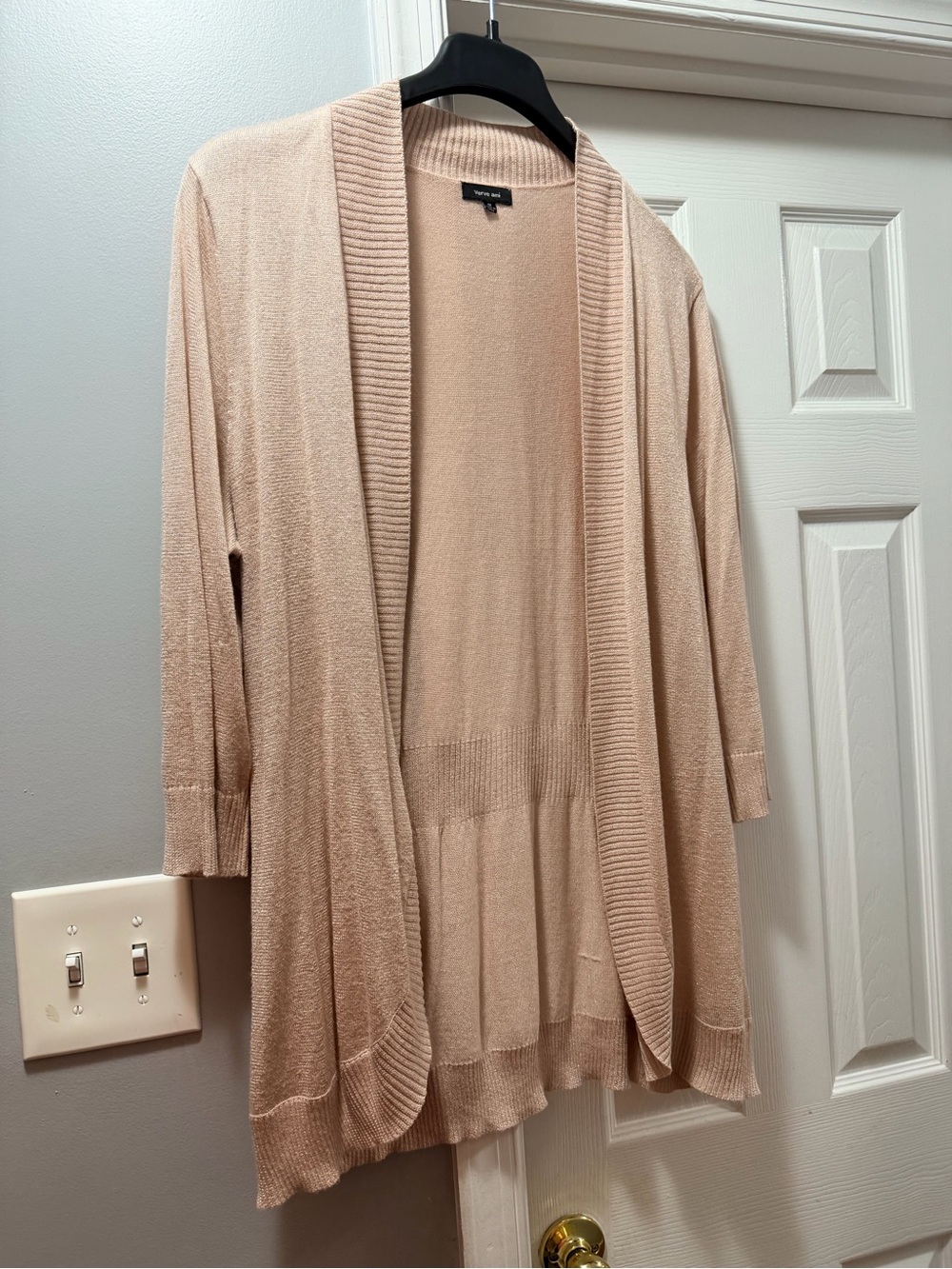 Verve Ami Light Pink Open Front Women's Cardigan Sweater with suttle glitter